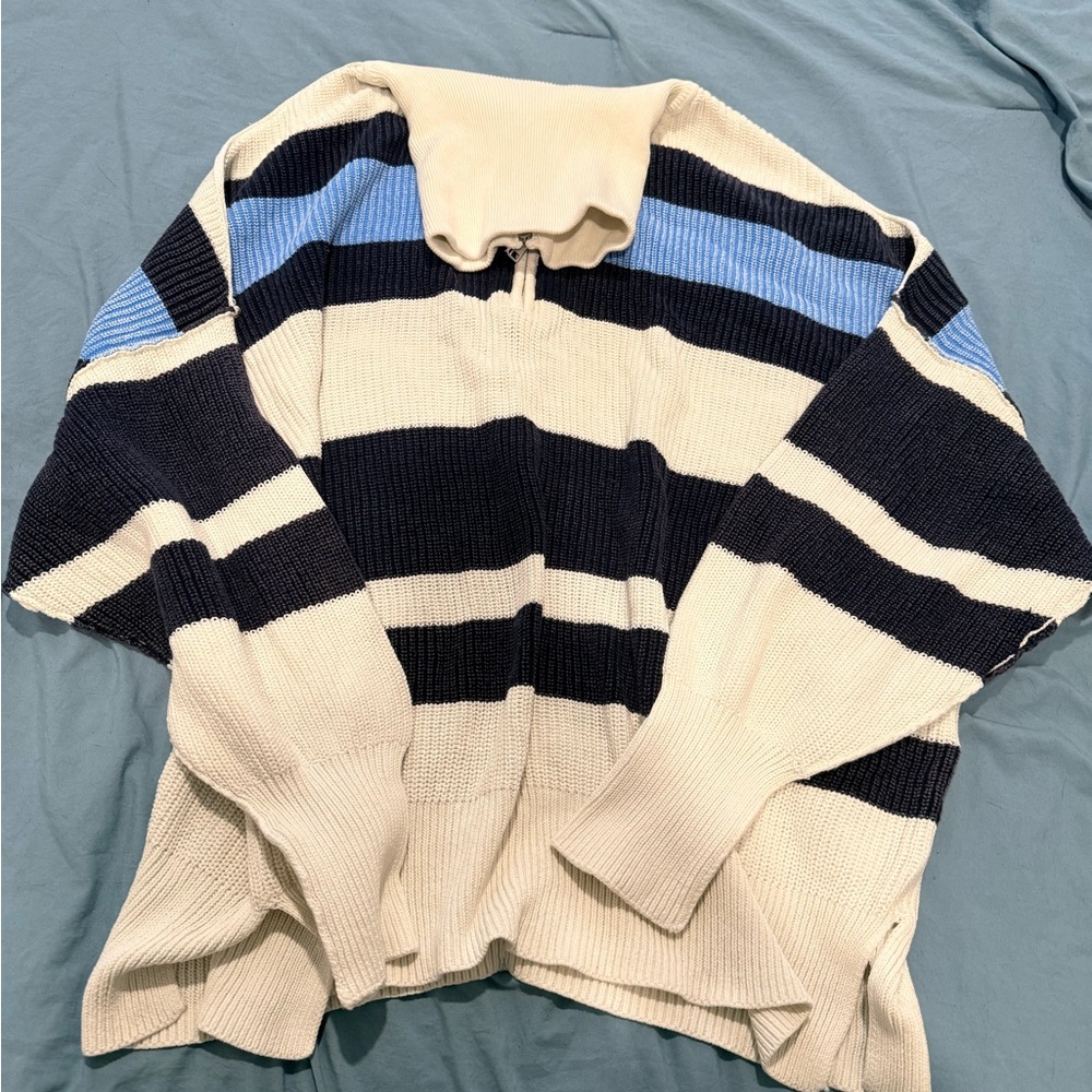 Aerie Striped Navy and Cream Women's Sweater